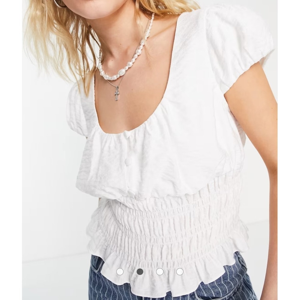 $47 Top Shop shirred cap sleeve Tea Ivory 12 gathered elastic peasant 12 L white